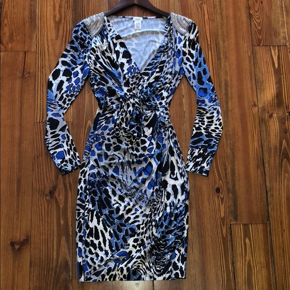 blue and white leopard print dress